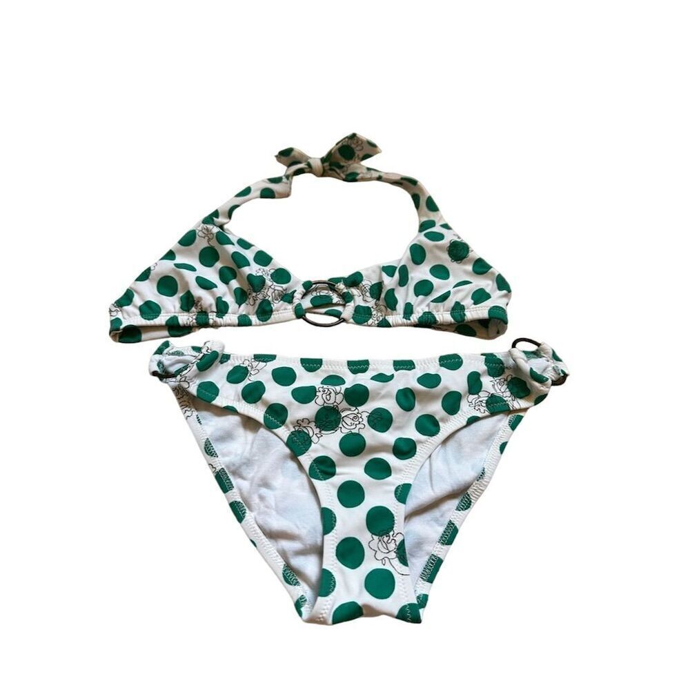 Lisa Curran Green Polka Dot Triangle Bikini Swimsuit Size Large